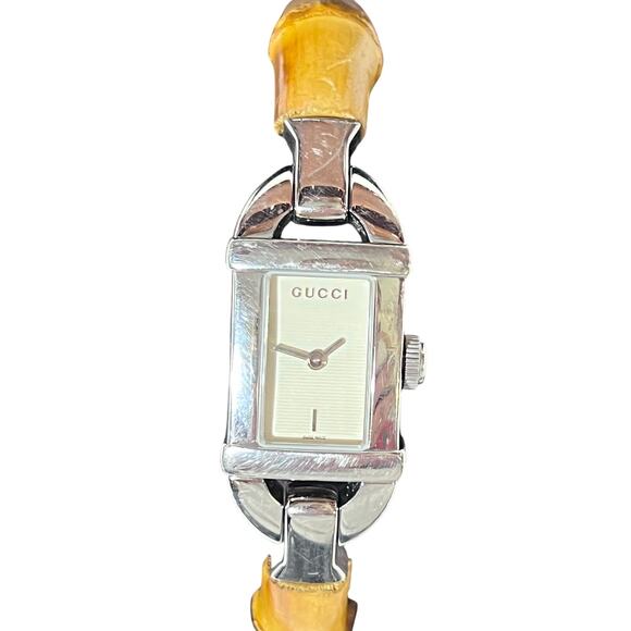 Gucci Bamboo Bracelet Watch Women Stainless Steel Quartz Swiss Made #6800L New - Picture 1 of 16